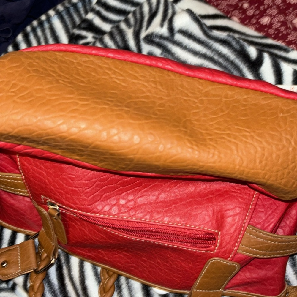 Rosetti Red Orange purse two handles brown accent 2 main inside pockets - Picture 11 of 15